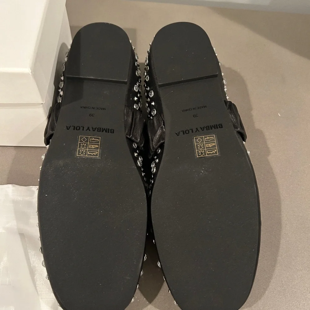 NWT BIMBA y Lola STUDDED BLACK LEATHER BALLERINA Ballet Flats size 39 - Picture 11 of 12